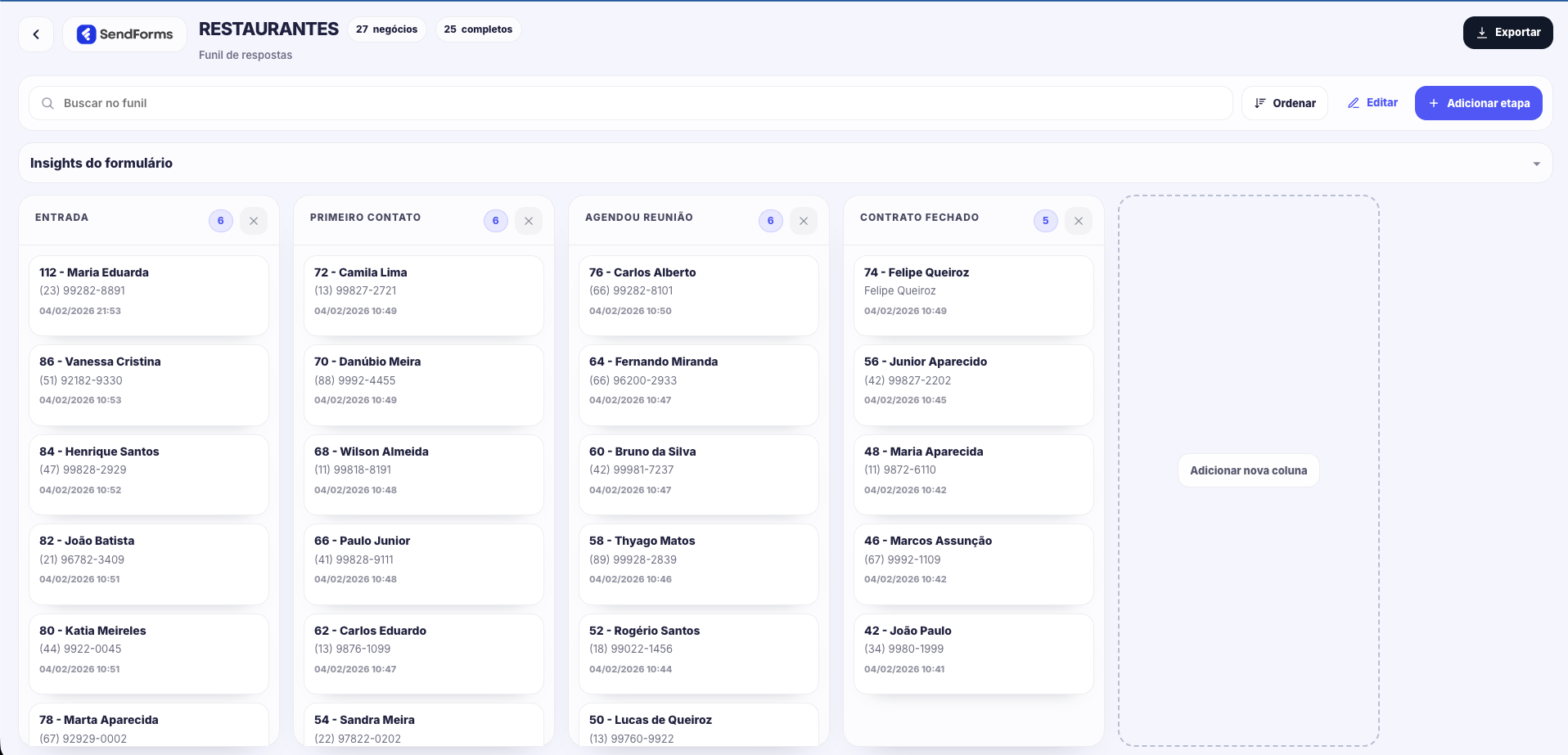 CRM e Rastreamento SendForms